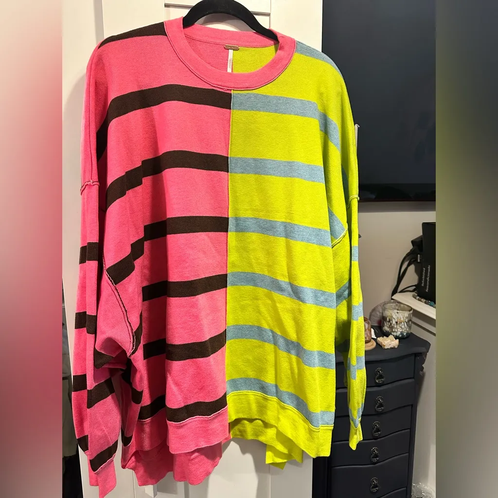 NWT Free People Uptown Stripe Pullover In Aurora Lime Combo $148 MSRP - Image 15