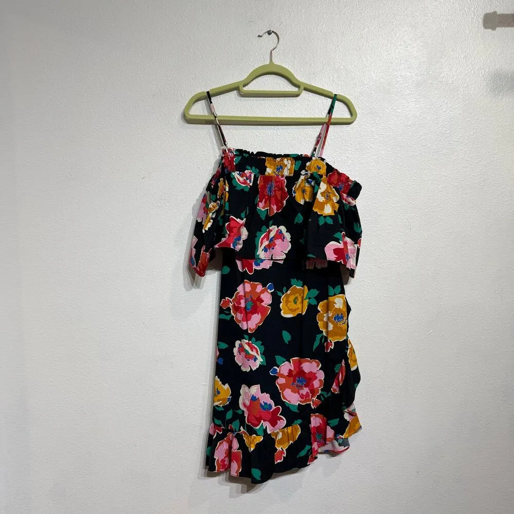 Who What Wear Black Island Floral Off the Shoulder Spaghetti Strap Dress Sz S - Image 2