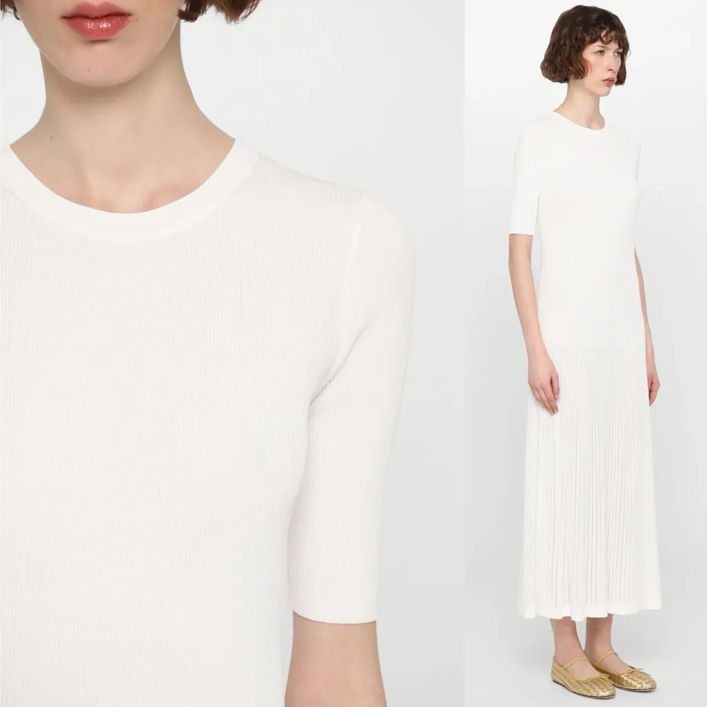 Marella Norcia White Ribbed Knit Maxi Jumper Dress Size M - Image 5