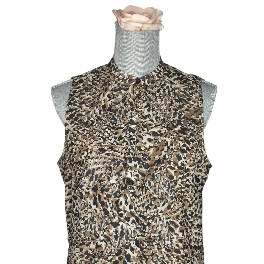 RALPH LAUREN Leopard Black Brown Animal Print Ruffle Sleeveless Shirt Top 12 - Image 5