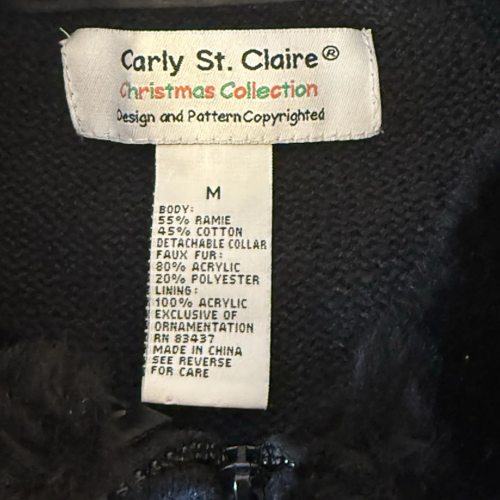 Carly St Claire Cardinal Sweater Red Birds Medium Sequins Beads Faux Fur Collar Black - Image 9