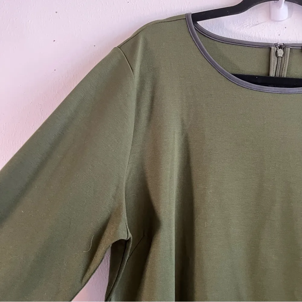 Ann Taylor Blouse Olive Green w/ Faux Leather Trim Peplum Long Sleeve Sz XXL EUC - Image 2