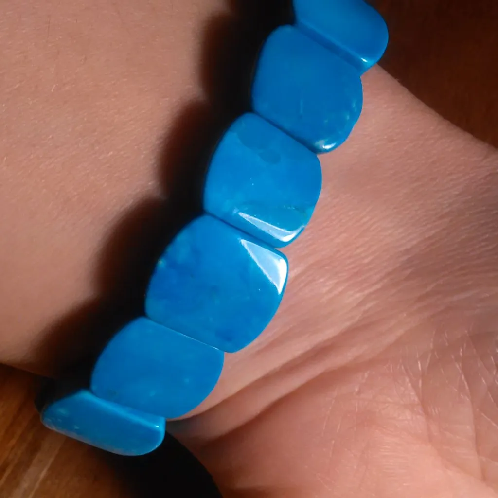 Magnesite Turquoise Puffy Dome Beaded Stretch Bracelet - Image 13