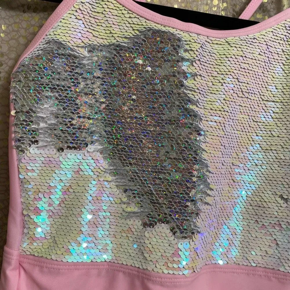 More Than  girls flip sequin pink one piece swimsuit XL (14/16) NWT - Image 2