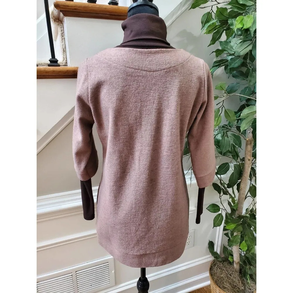 Brown Women's Cowl Neck Long Sleeve Pullover Casual Knit Sweater Size Medium - Image 7