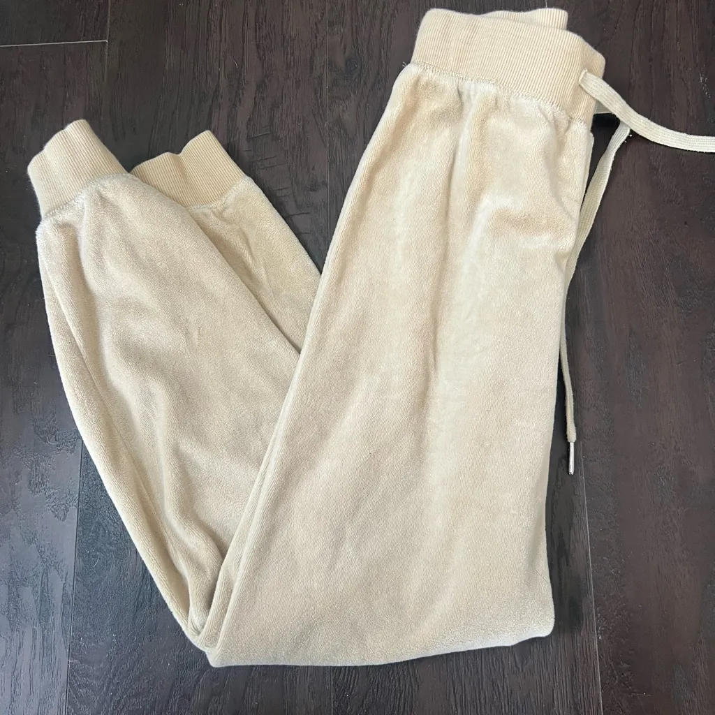Juicy Couture X Forever 21 Pants Womens XSmall Tan Velour On Jogger Bling Y2K - Image 4