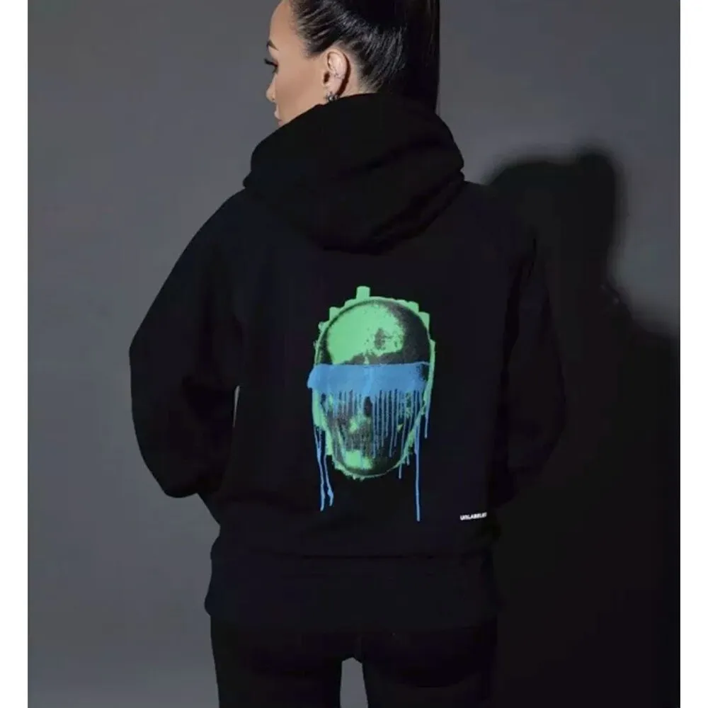 Unlabeled by Anna Petrosian Skull Drip Hoodie Womens S Black Relaxed Rock Punk - Image 2