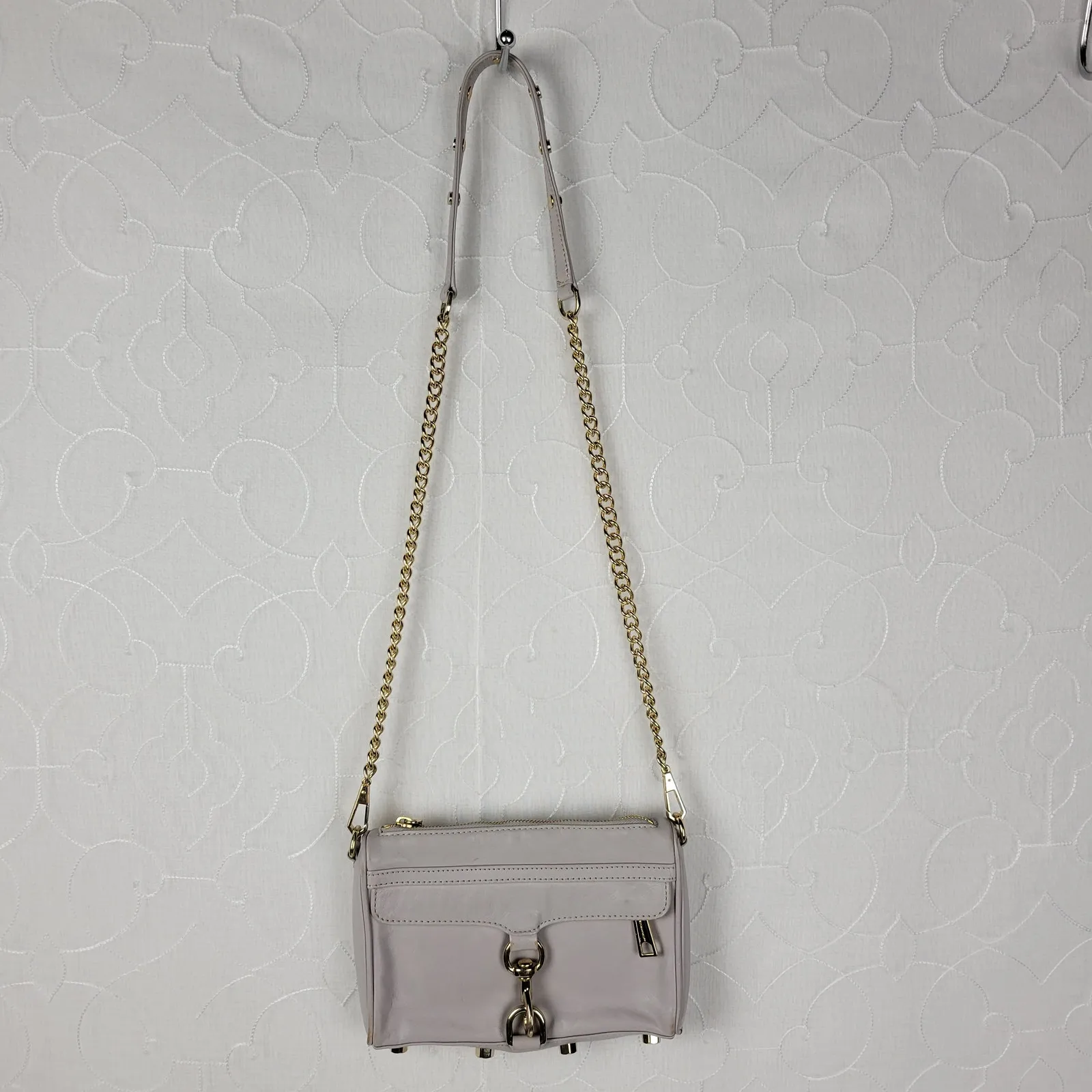 Rebecca‎ Minkoff Womens Mini Mac Crossbody Bag Gray Leather Chain Strap Purse - Image 14