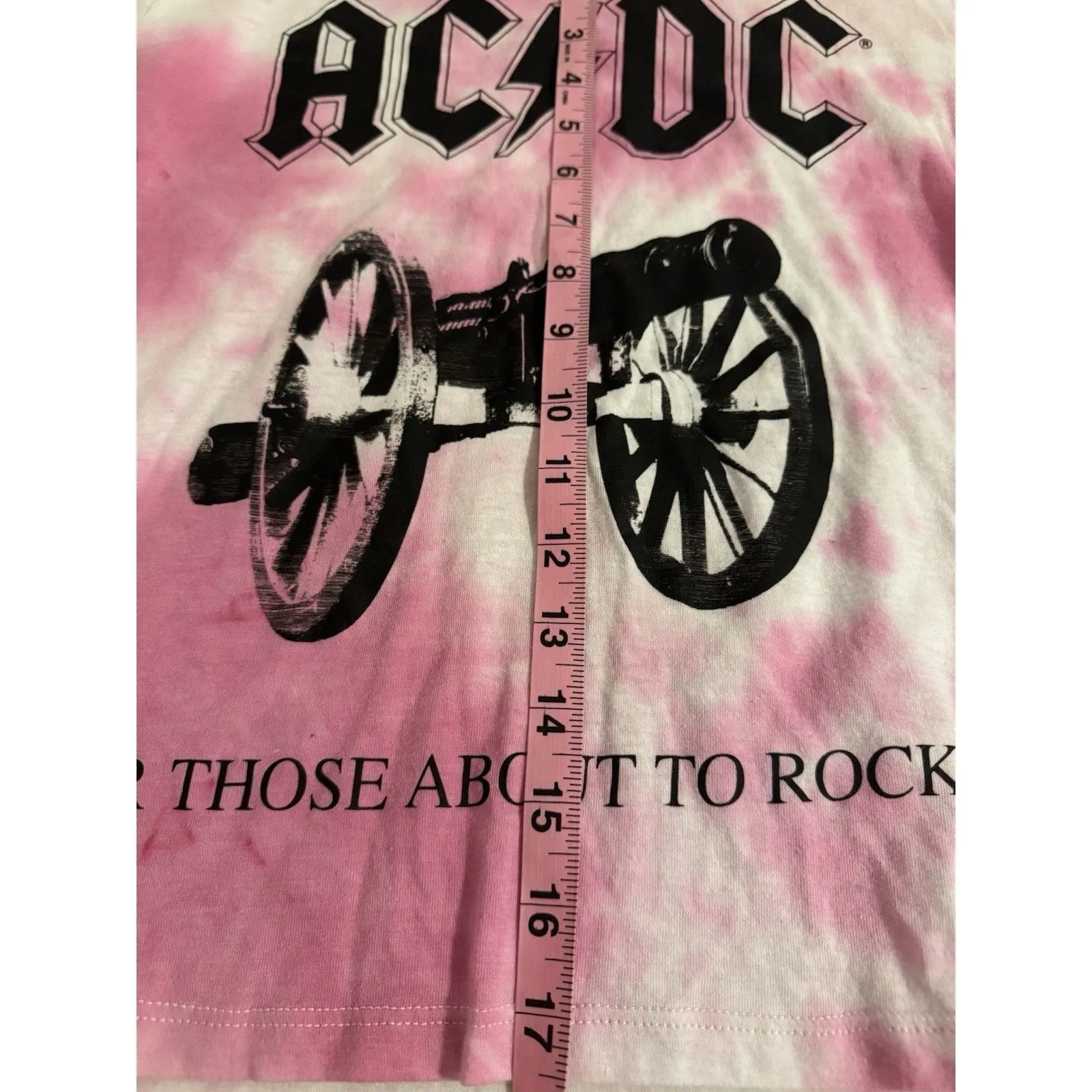 AC/DC Rock Band Pink  Tie Dye Short Sleeve Crop  T-Shirt Juniors Medium (7-9) - Image 4