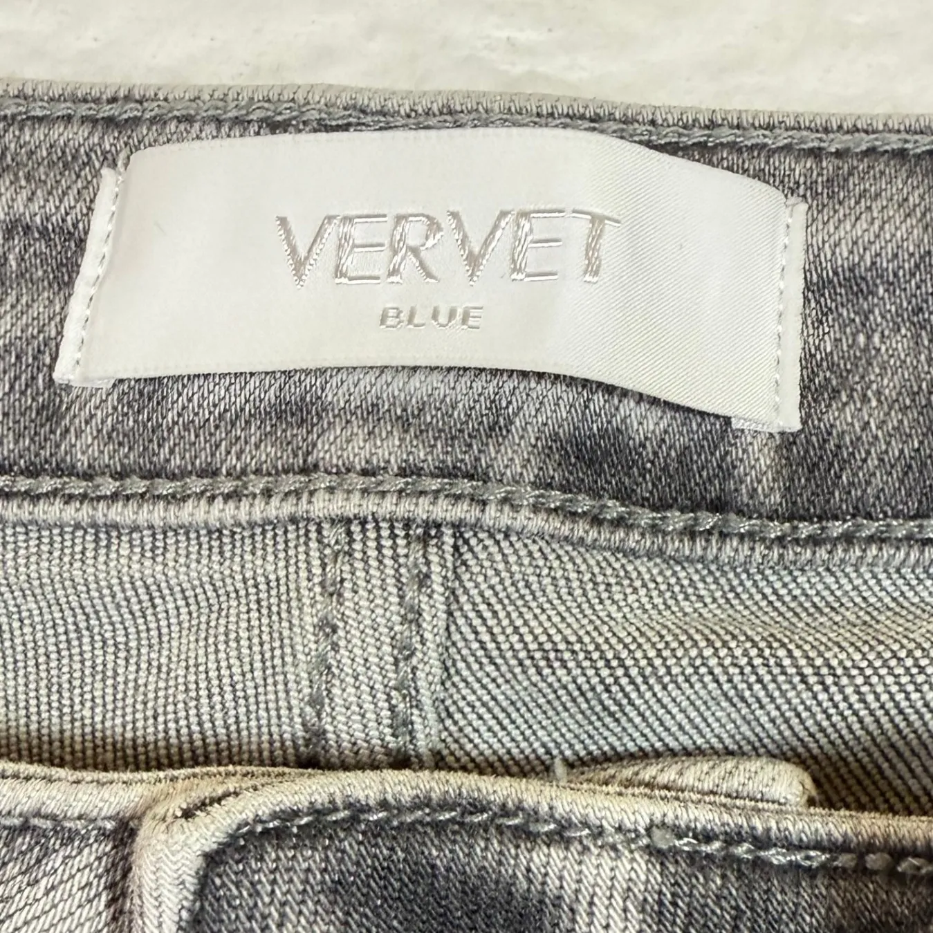 Vervet Blue 30 Gray Stonewash Denim Jean Tapered Front Seam Utility Straight Leg - Image 6