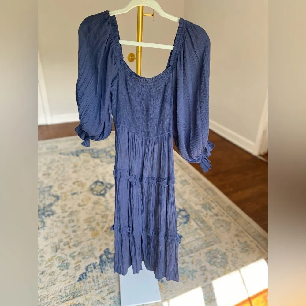 Mittoshop Midi Dress Summer Autumn Puff Sleeve Smocked Tier Cottagecore Prairie - Image 3