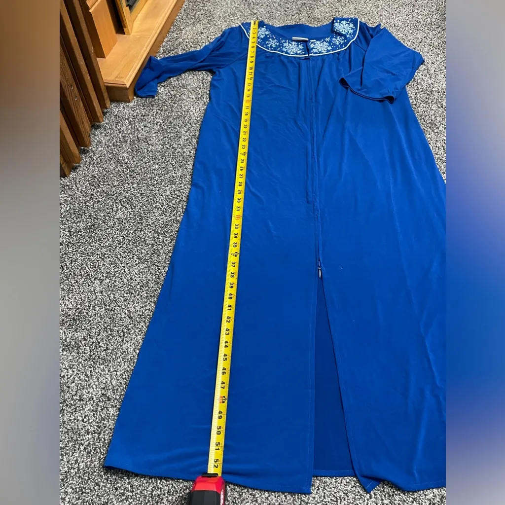 New Quacker Factory Blue Snowflake Embroidered Zip Up Long Sleeve Nightgown L Size L - Image 7