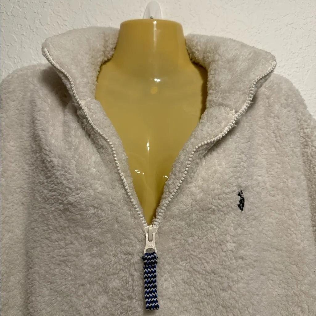 U.S. Polo Assn Women’s Cropped Sherpa Fleece Quarter Zip Pullover Sweatshirt L - Image 3