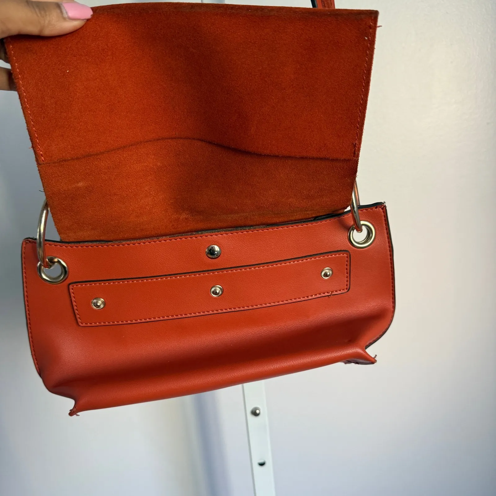 Parfois Shoulder Bag Suede Flap Closure‎ Copper Color Purse Orange - Image 4