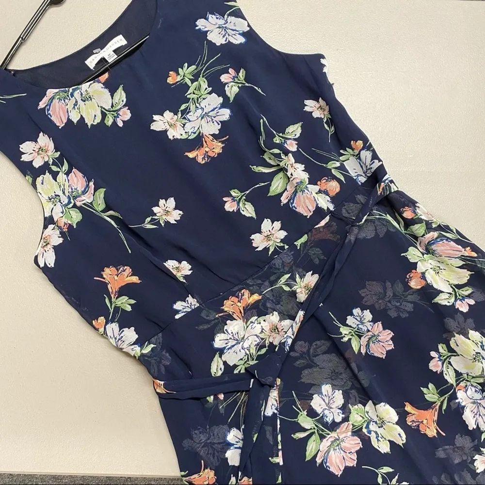 Sandra Darren Dress Floral Stripe Ruffle Hem Belted Womens Size 8 Petite - Image 3