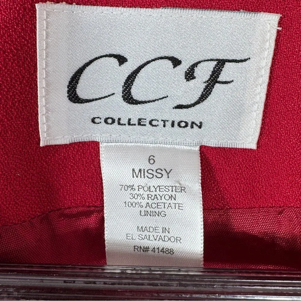 Vintage 90s CCF Collection Collarless Multi Button Blazer‎ Jacket Cherry Red 6 - Image 9