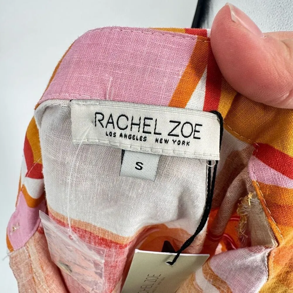 NWT Rachel‎ Zoe Floral Linen Cropped Button Down Shirt Orange Small Tie Front - Image 7