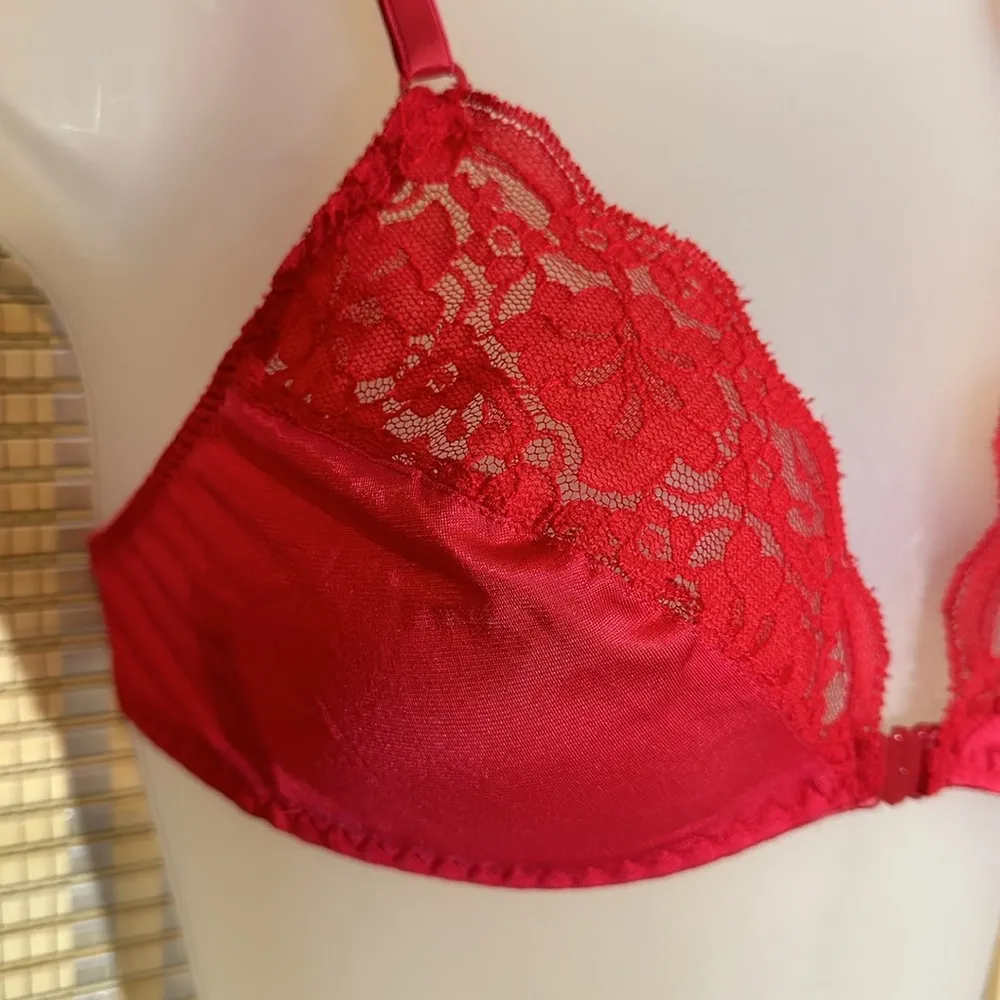 Vintage JC Penney Style 4256 Red Satin Lace Underwire Unlined Bra 34C Size undefined - Image 4