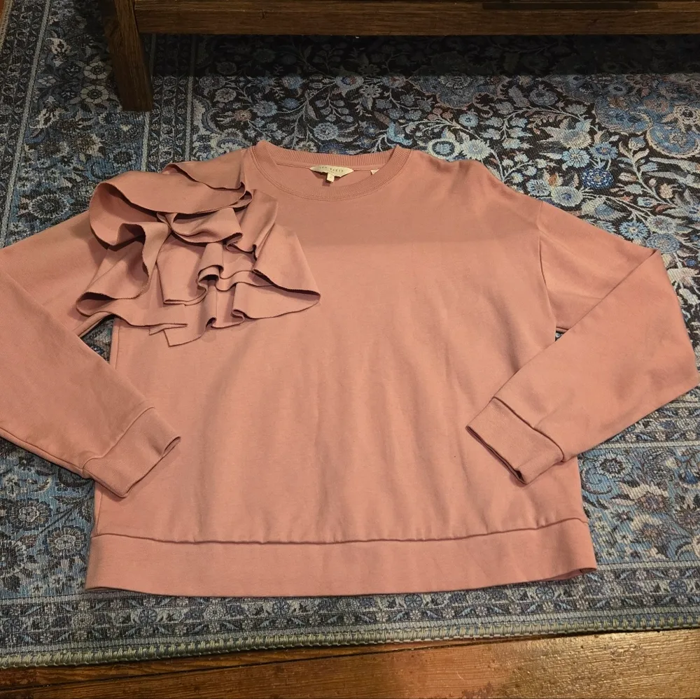 $259 Ted Baker Pink‎ Ozai Sweatshirt with Ruffles US 6 - Image 3