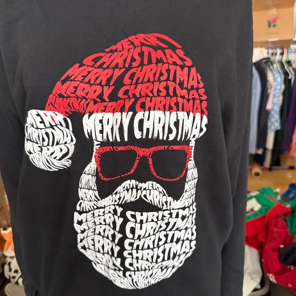 Merry Christmas Crewneck Pullover Size XL Unisex Black - Image 4