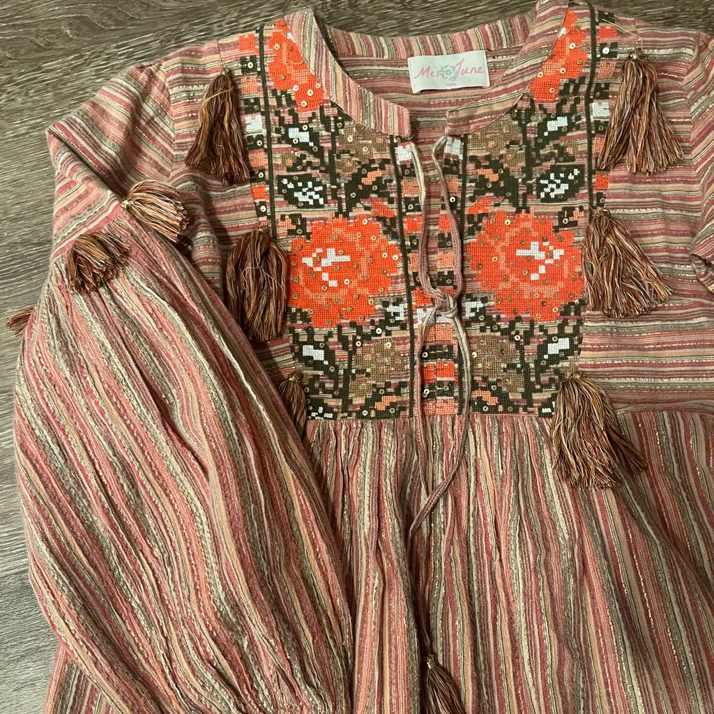 Miss June Norma Top Blouse Boho metallic pink orange size size small / medium - Image 7