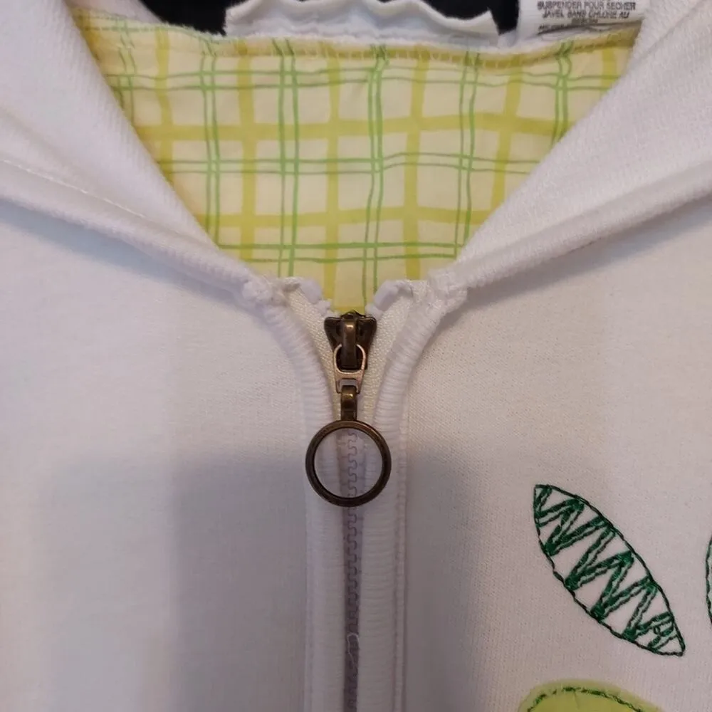 Weekend Clothesline White Hooded Sleeveless Floral Flower Patch Vest Sweater Green Size L - Image 3