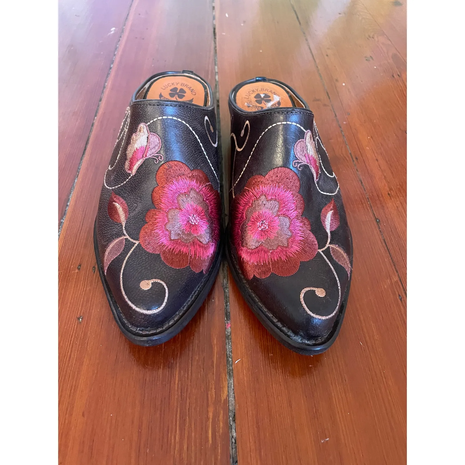 Lucky Brand Originals Embroidered Leather Mule Clogs Floral Women’s 7.5 - Image 3