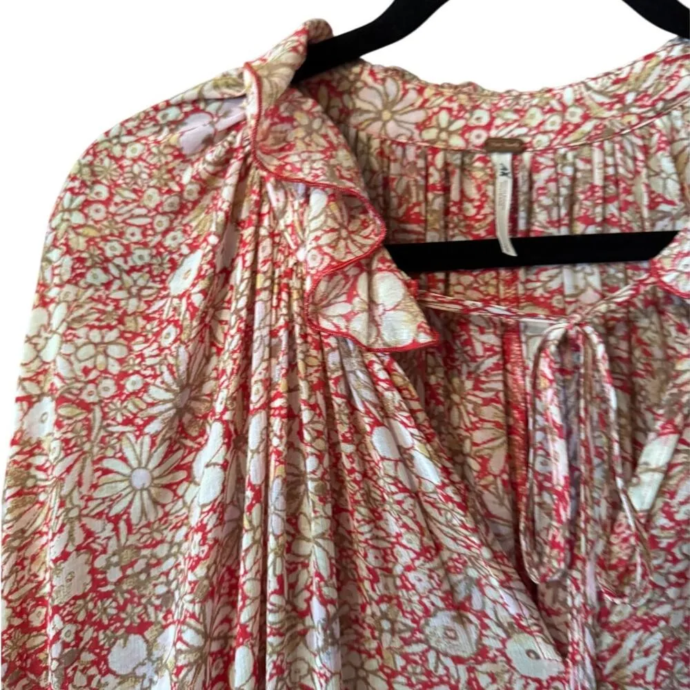 Free People Feeling Groovy Maxi Dress S/P Oversized gauze flowy ruffle Boho - Image 4