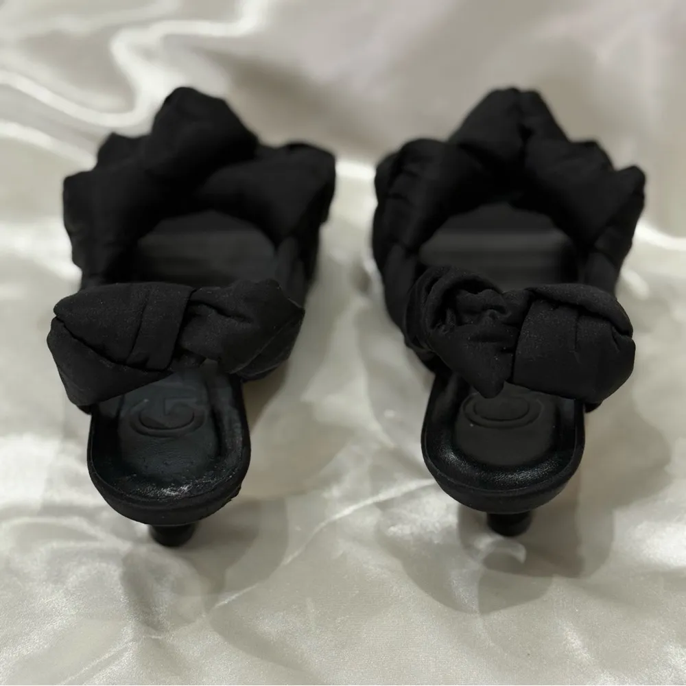 Ganni Knotted Satin Slingback Sandals Kitten Heels Open Toe Puffy Black Size 6 - Image 6