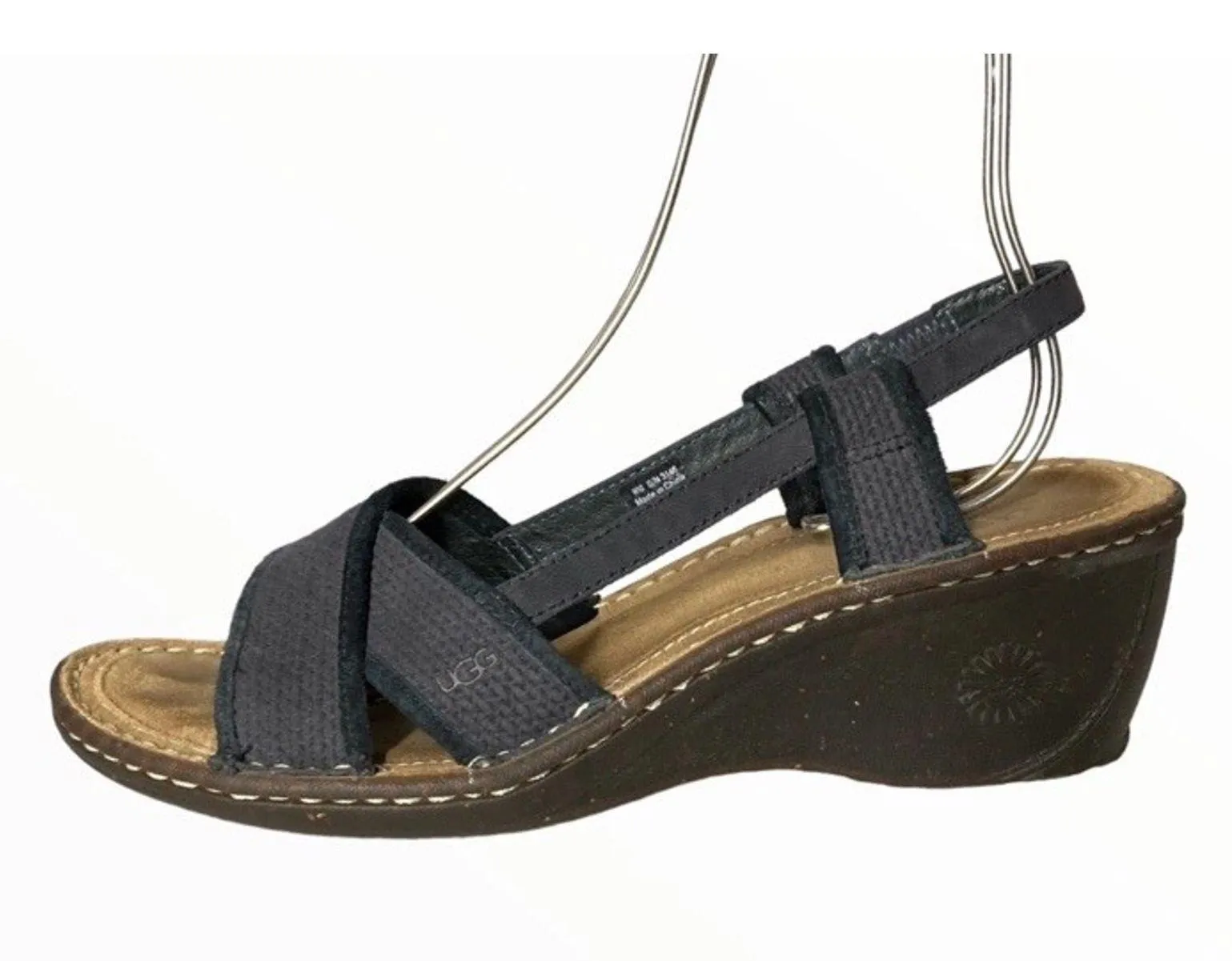 UGG Black Sling back Sandals Wedge Heels Summer Comfort Canvas Stretch Sz 10 - Image 3