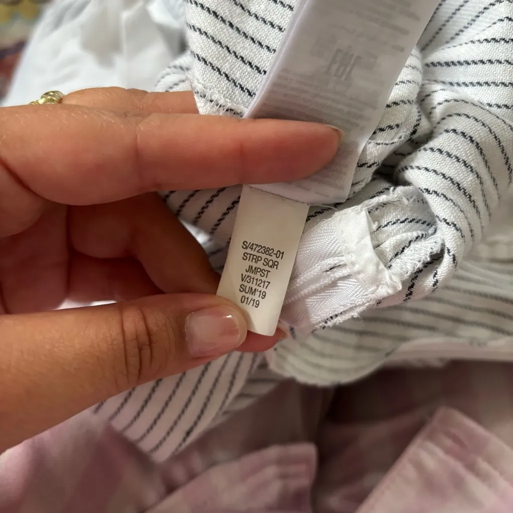 Banana Republic White Linen Blend Pin Stripe Squareneck Belted Crop Jumpsuit 10 - Image 5