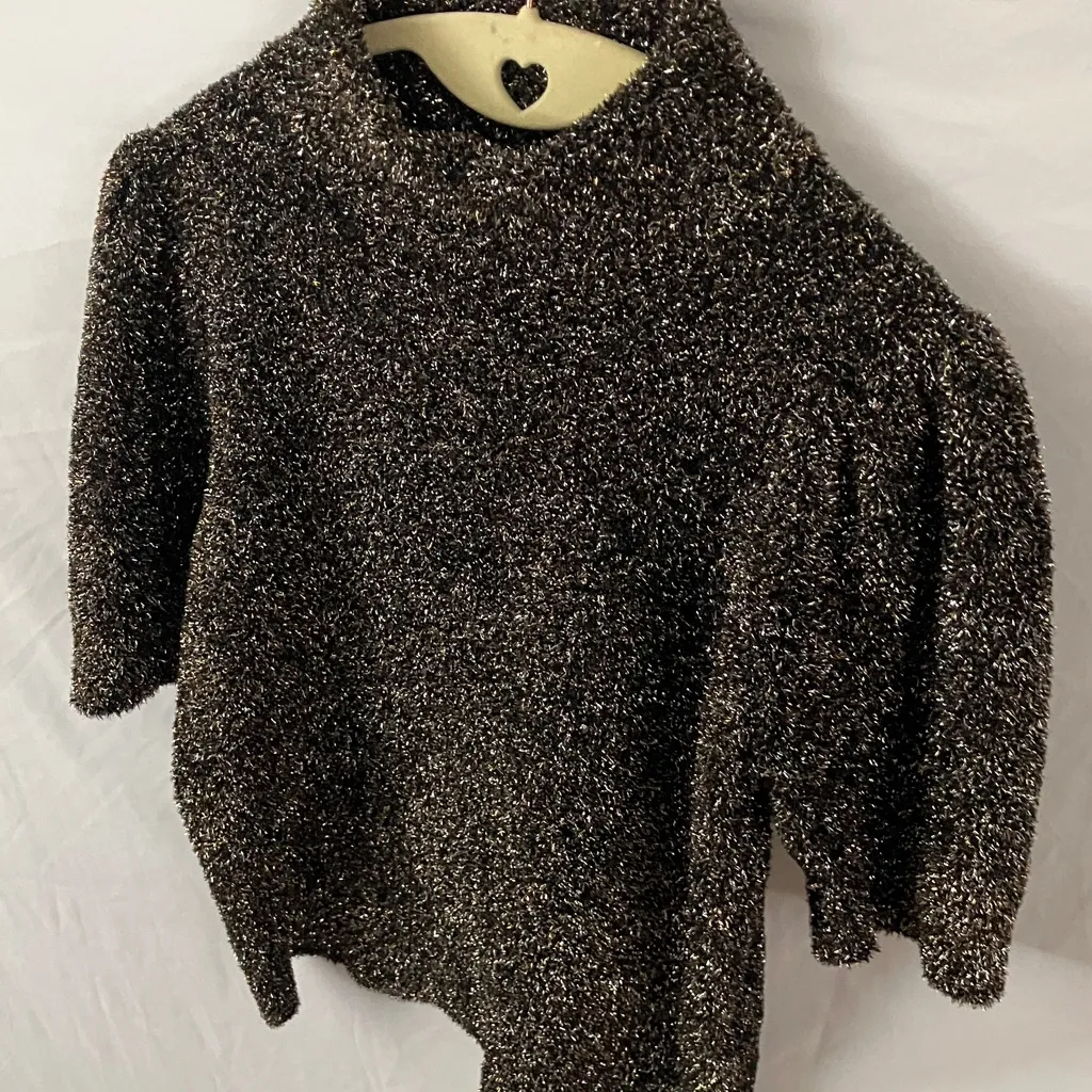 Kate Spade: Holiday/Christmas Metallic Black/White/Gold Short Sleeve Sweater- S - Image 12