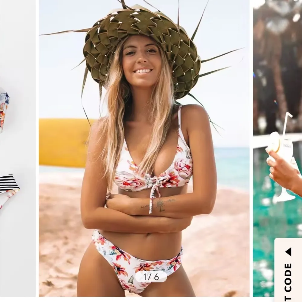 Cupshe Reversible Floral and Striped Bikini Set Swimsuit Size M New NWT - Image 10