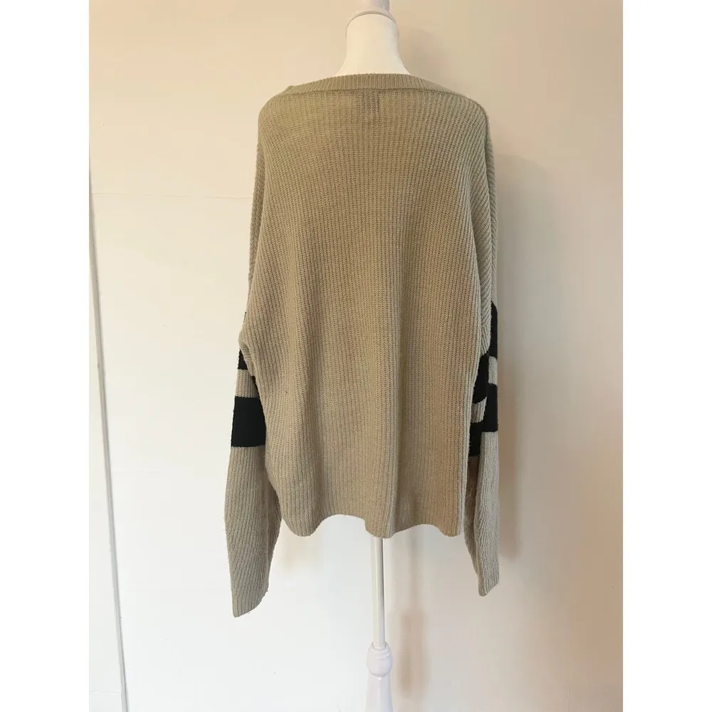 John & Jenn Oversized Varsity Sweater Size XL (ribbed knit cozy neutral striped) - Image 3