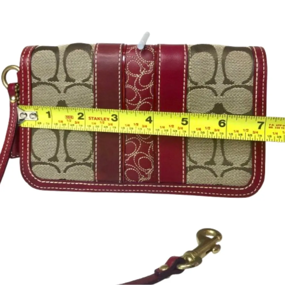 Vintage COACH Hampton Red Leather & Canvas Signature C Wristlet Clutch w Hangtag - Image 7