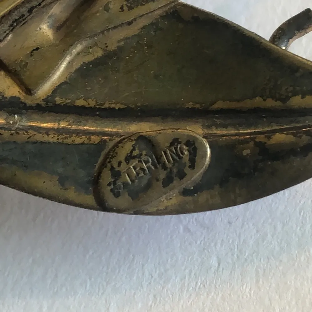 Sterling Gold Wash Purple CZ Rhinestone Floral Spray Brooch Shoulder Pin - Image 9