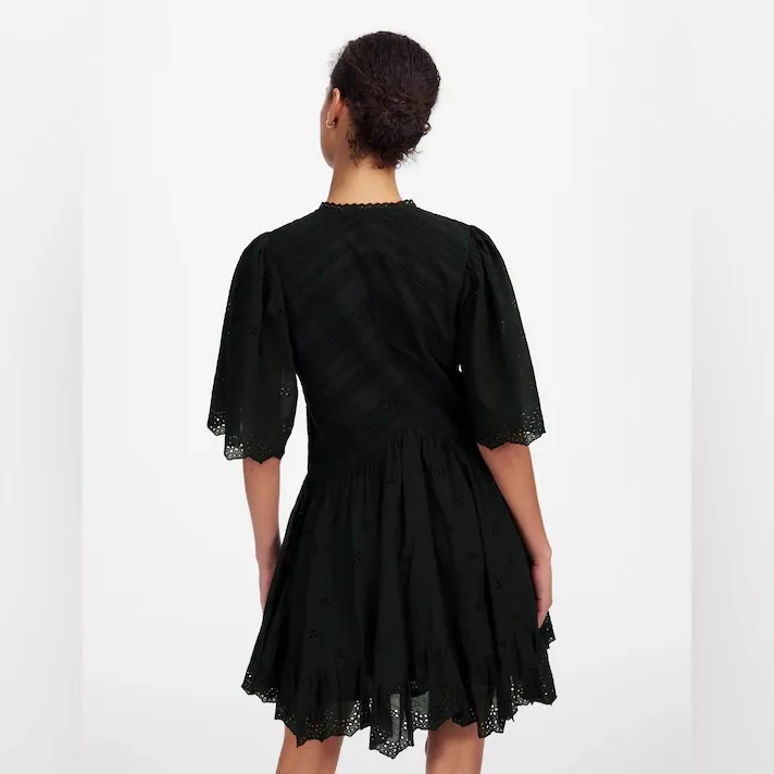 NWT Madewell Eyelet Flutter Sleeve Mini Dress In Cotton‎ Voile Jet Black Size 00 - Image 5