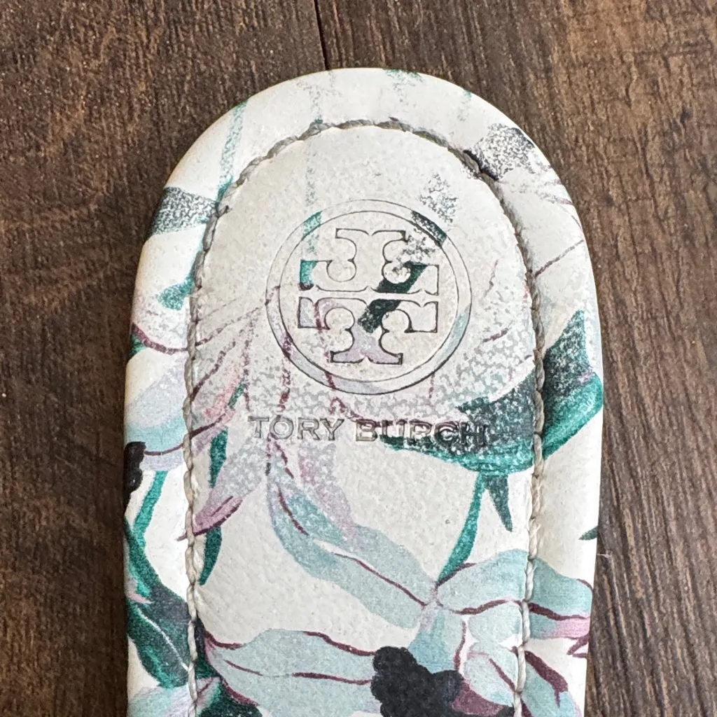 Tory Burch Cream and Green Patterned Sandals - Image 3