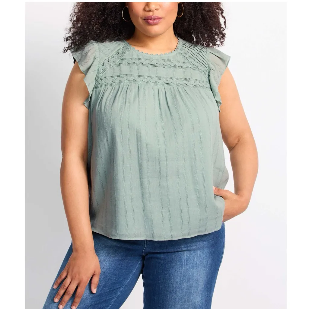 New Daniel Rainn Sage Raegan Lace Detail Blouse Womens Sz XXL Cotton Lined Top - Image 2