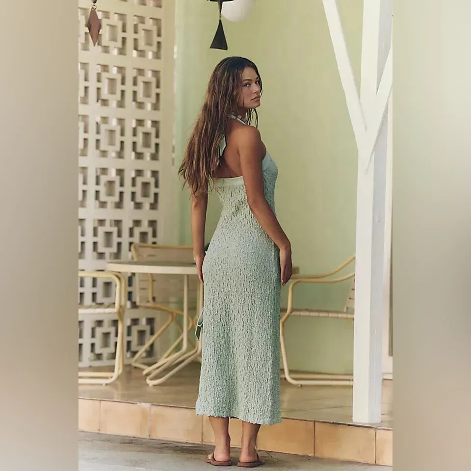 Free People Free-Est Sea Foam Midi Dress Smocked Halter Beach Women’s Size XS - Image 2