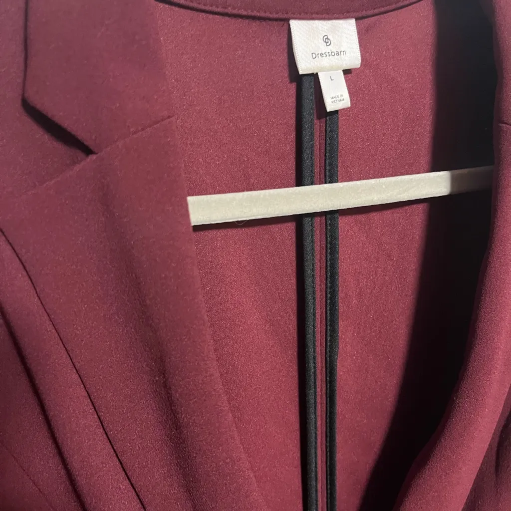 Dressbarn Maroon Blazer Tailored Open Front Size L - Image 2