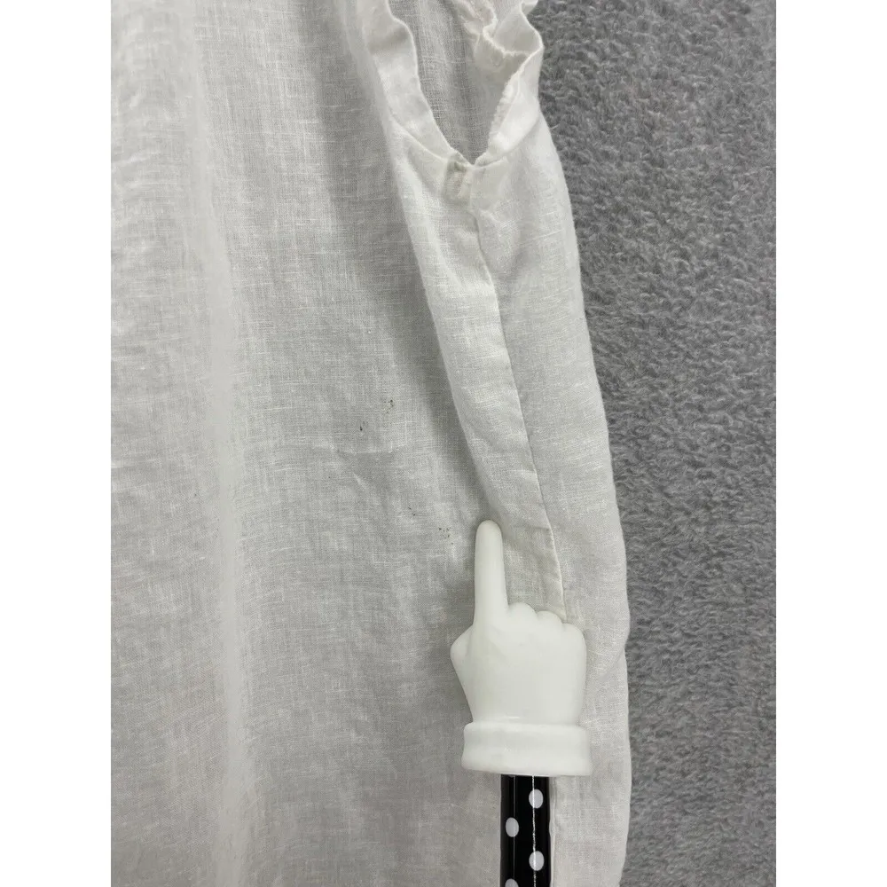 LOFT Ann Taylor Women's Blouse Sleeveless Embroidered Trim White Sz Large Linen - Image 4