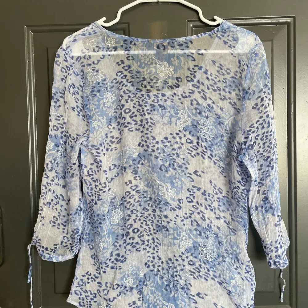 Missoni Women’s Blue Floral 3/4 Sleeve Tie Blouse Y2k 90s Size XL 100% Silk - Image 2