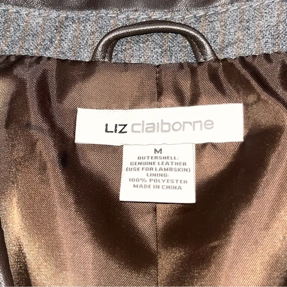 NEW Liz Claiborne Brown 2 Button Lambskin Leather Jacket Blazer Coat size Medium - Image 8