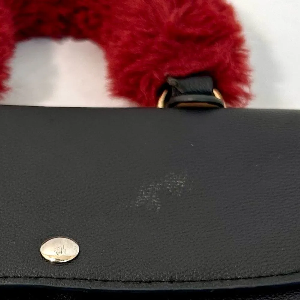 Black Studded Faux Leather Mini Crossbody with Faux Fur Handle and Chain Strap - Image 8