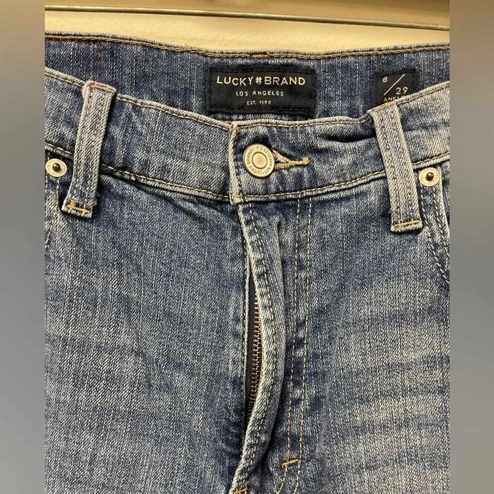 Lucky Womens High Rise Mom Ankle Jean Drew Medium Blue Wash SZ 8/29 - Image 3