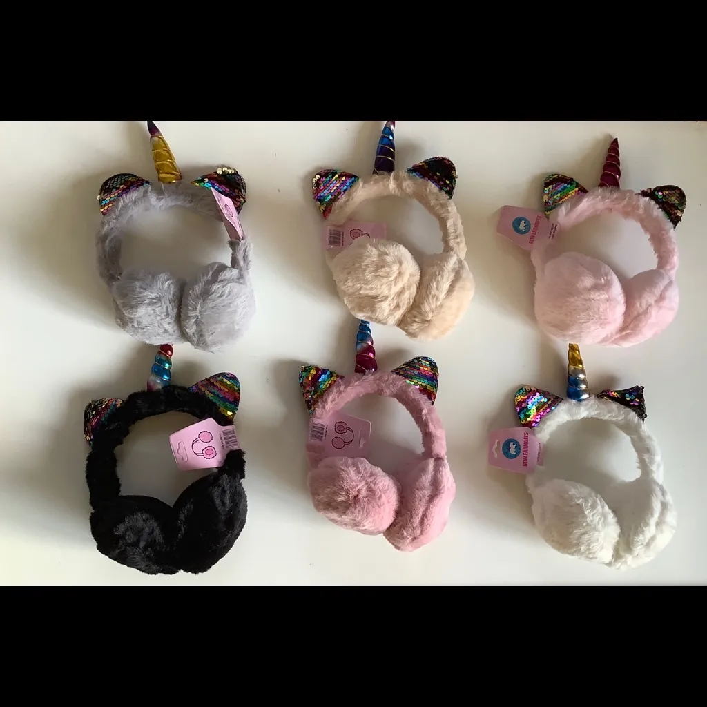 🎁 Gray warm soft unicorn ear muffs holiday gift - Image 8