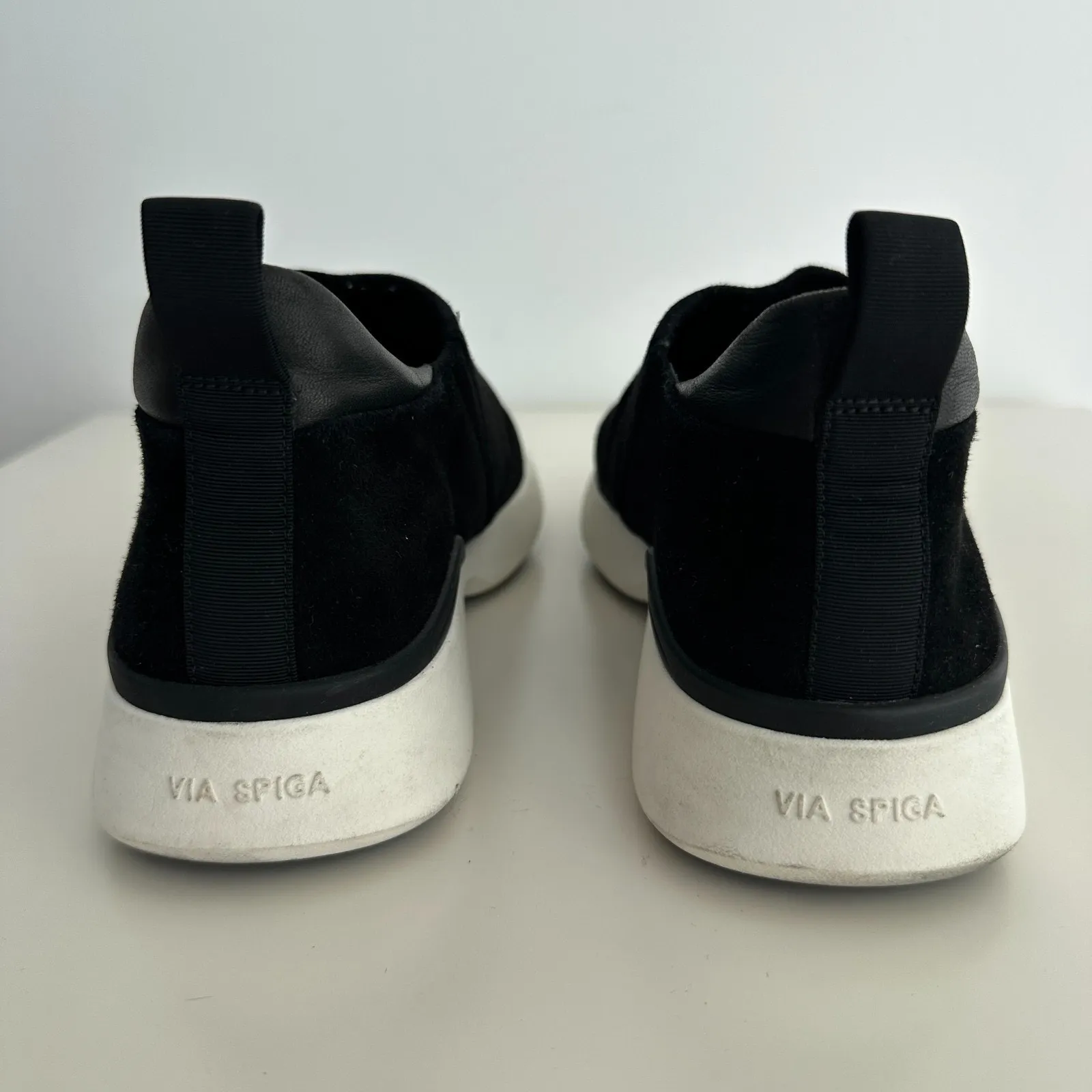 Via Spiga Shoes Womens 9 Black Suede Leather Slip On Sneaker Minimalist EU39 - Image 8