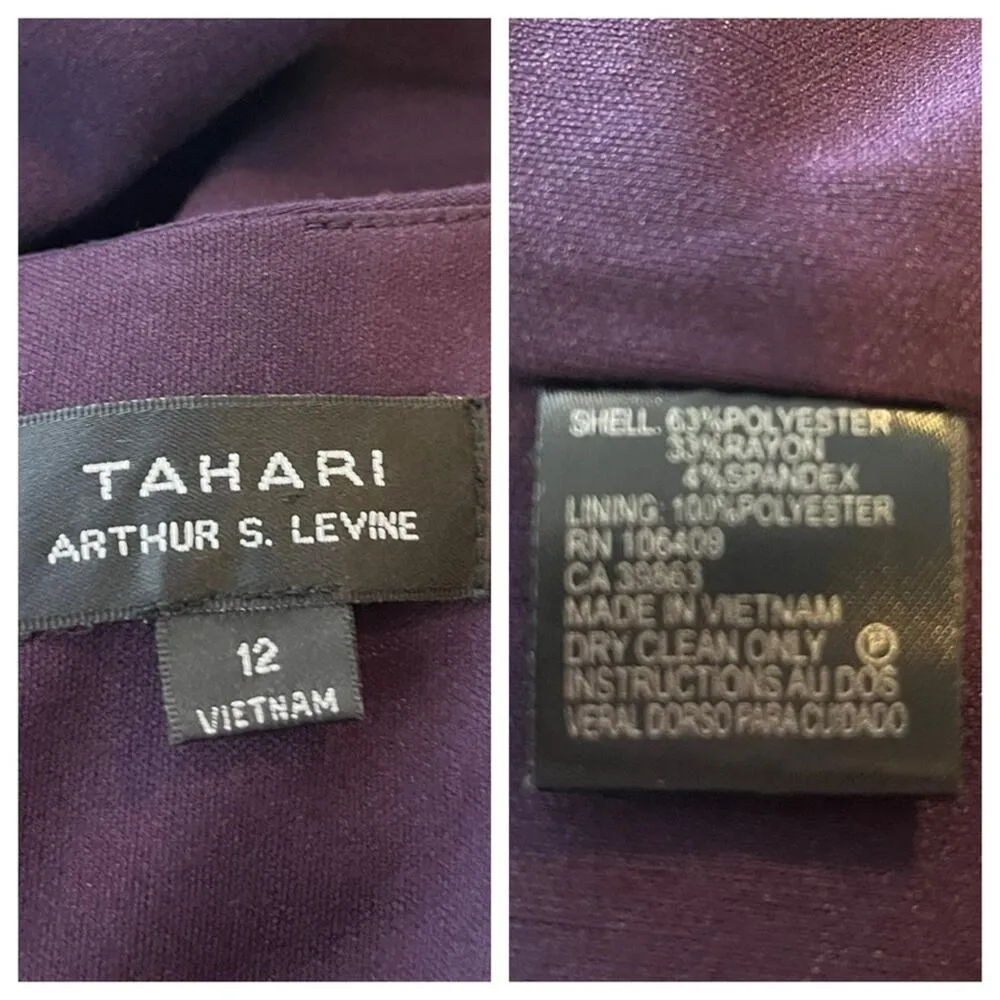 Tahari Sheath Dress Side Belt Boat Neck 3/4 Sleeves Plum Purple Women’s Size 12 - Image 12