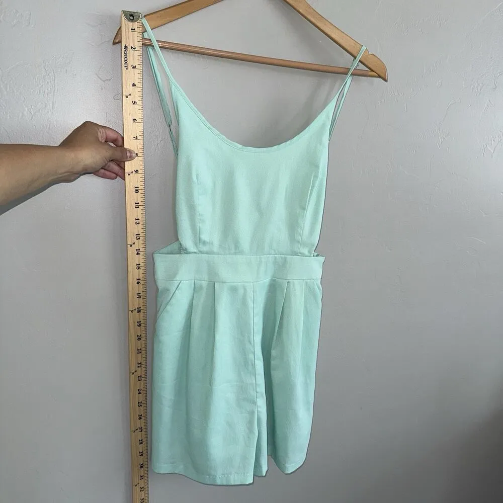 Tea & Cup  Women’s Romper Size S Sage Blue Green Open Back Spaghetti Strap - Image 6